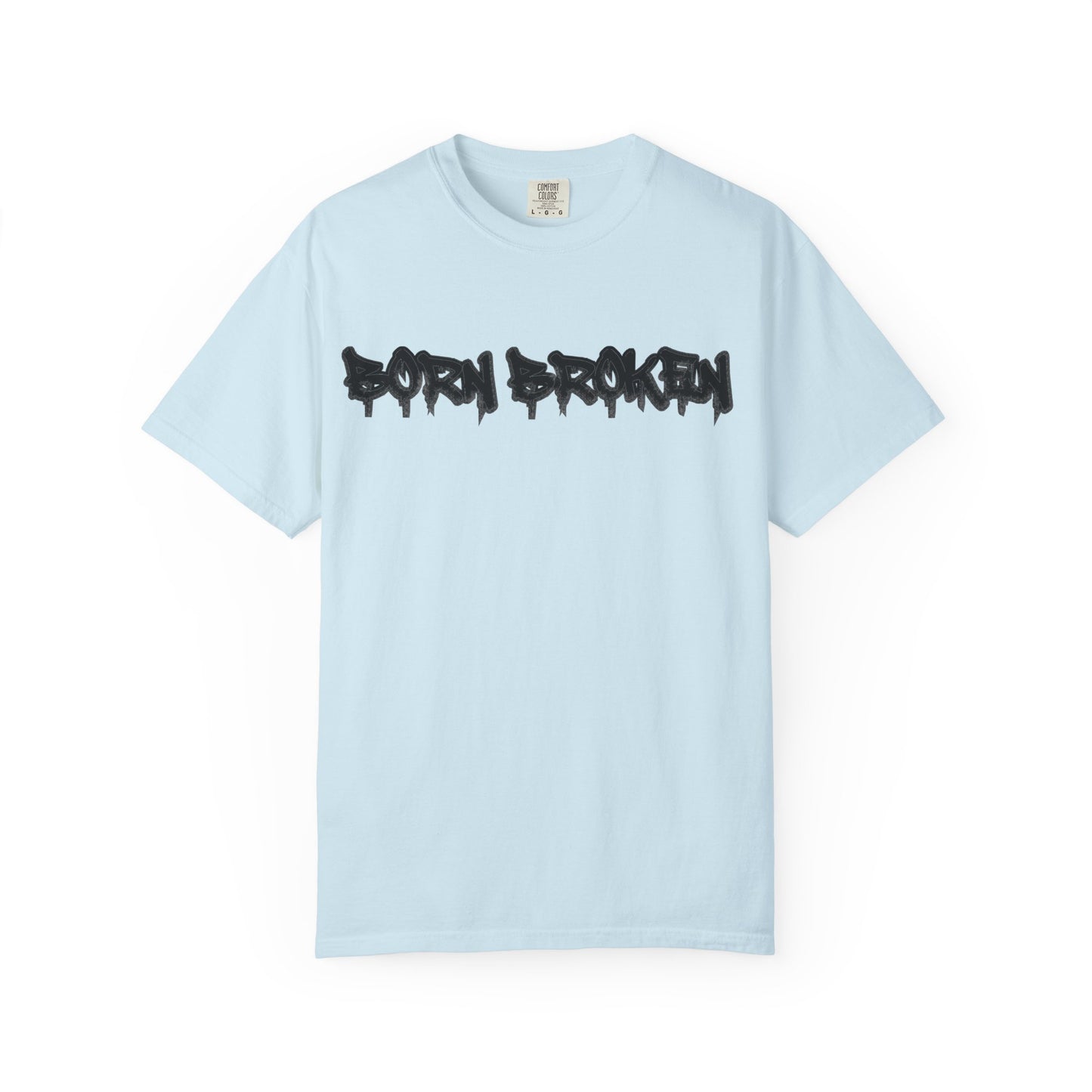 T-Shirt — 'Born Broken' Graphic Tee with Balaclava Back Quote
