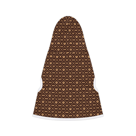 Designer Brown Monogram Pet Hoodie - Luxury Pattern Dog & Cat Coat