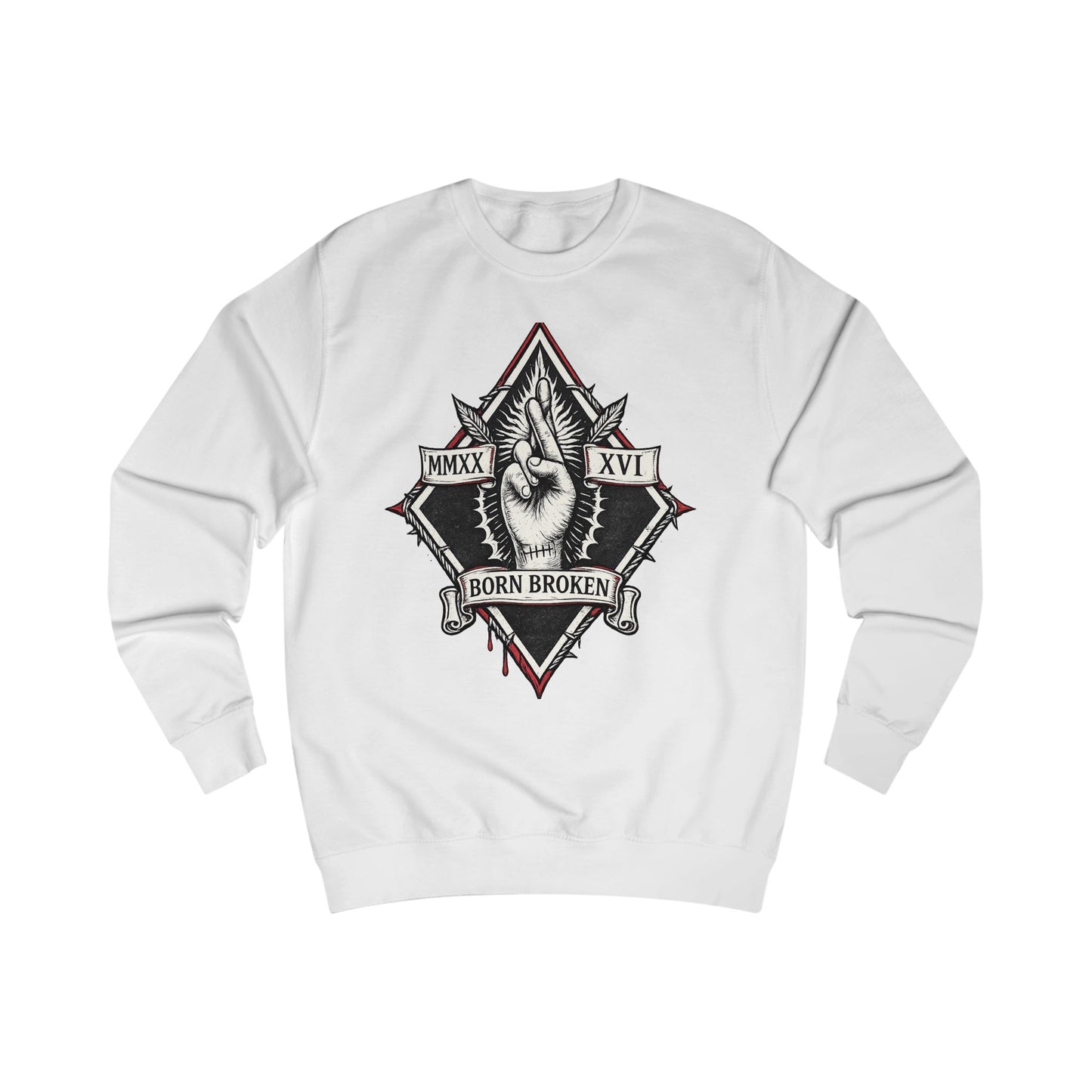 Born Broken Graphic Sweatshirt — Vintage Hand & Banner Design