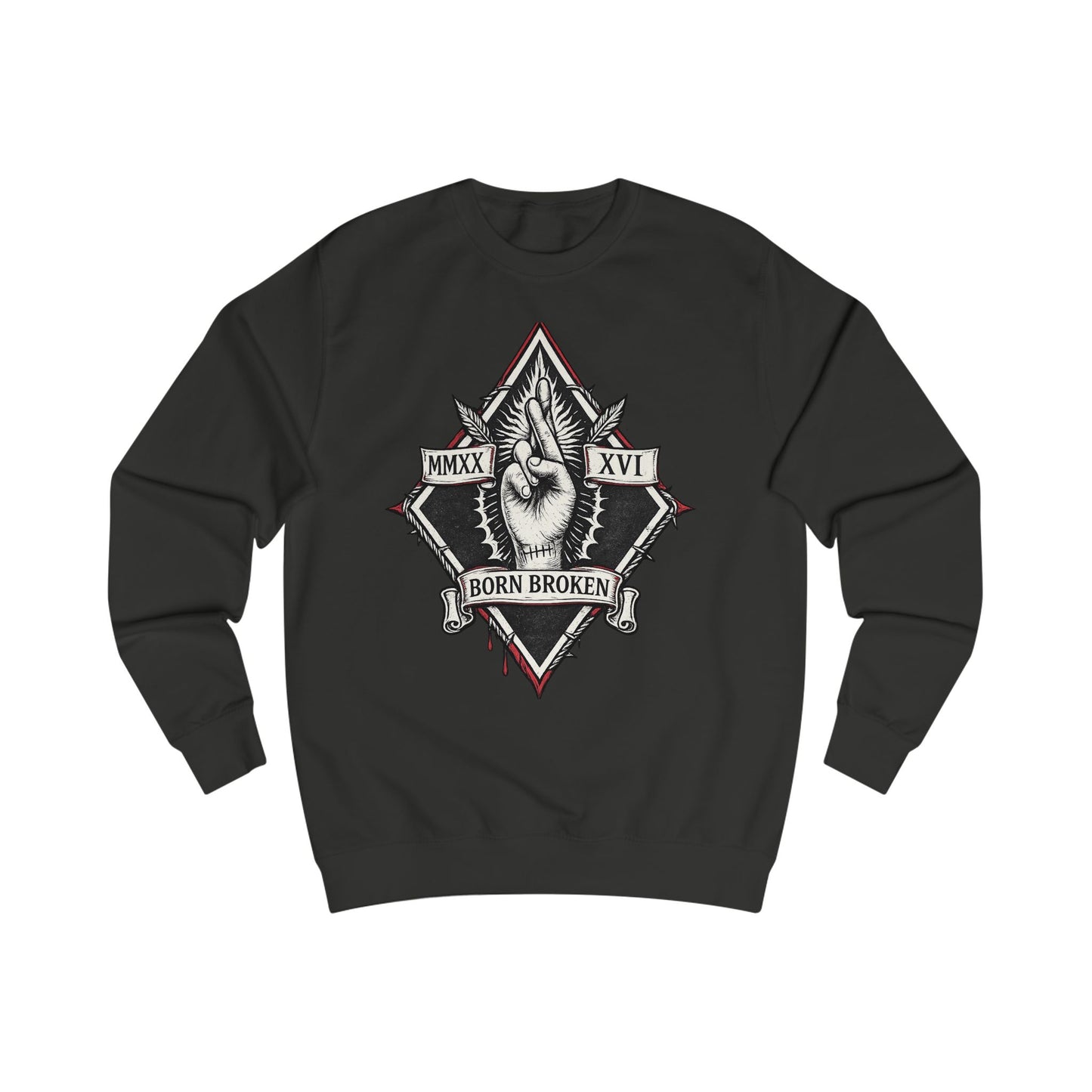 Born Broken Graphic Sweatshirt — Vintage Hand & Banner Design