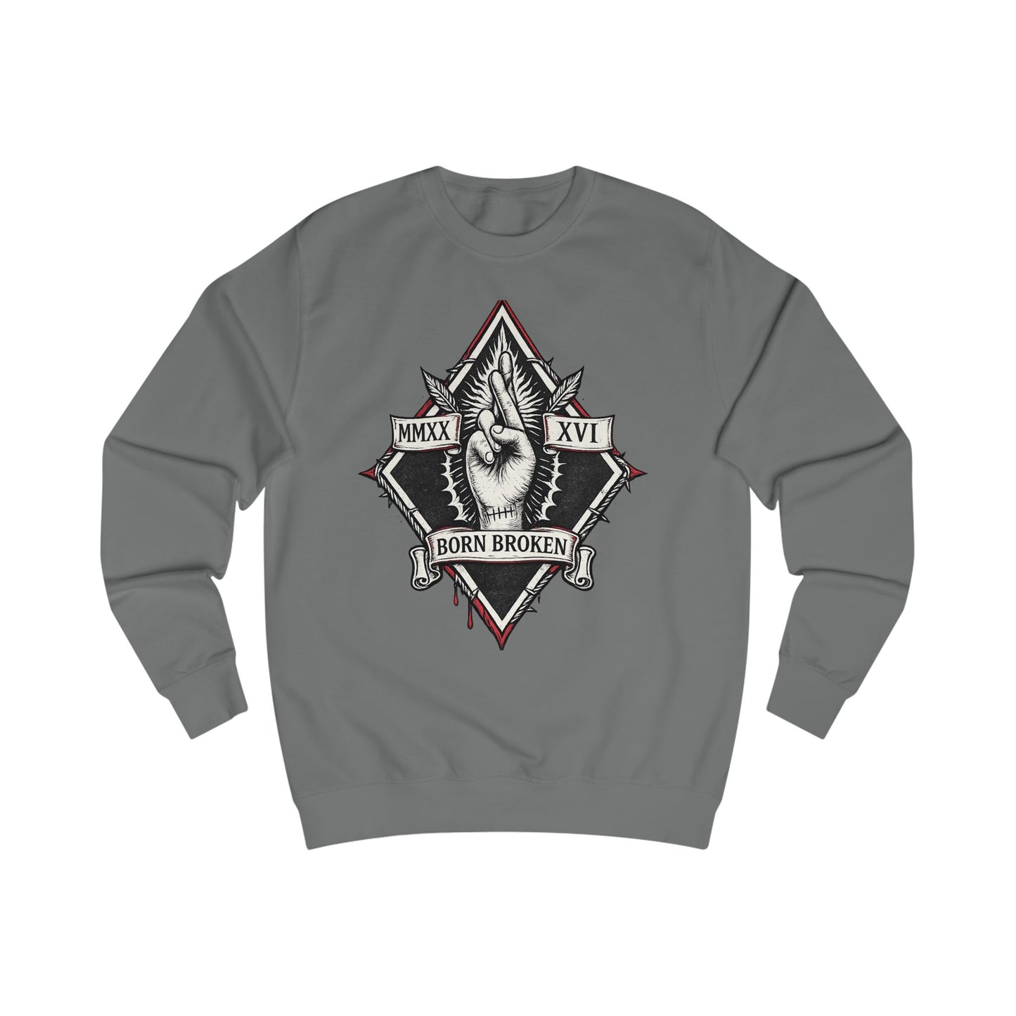 Born Broken Graphic Sweatshirt — Vintage Hand & Banner Design