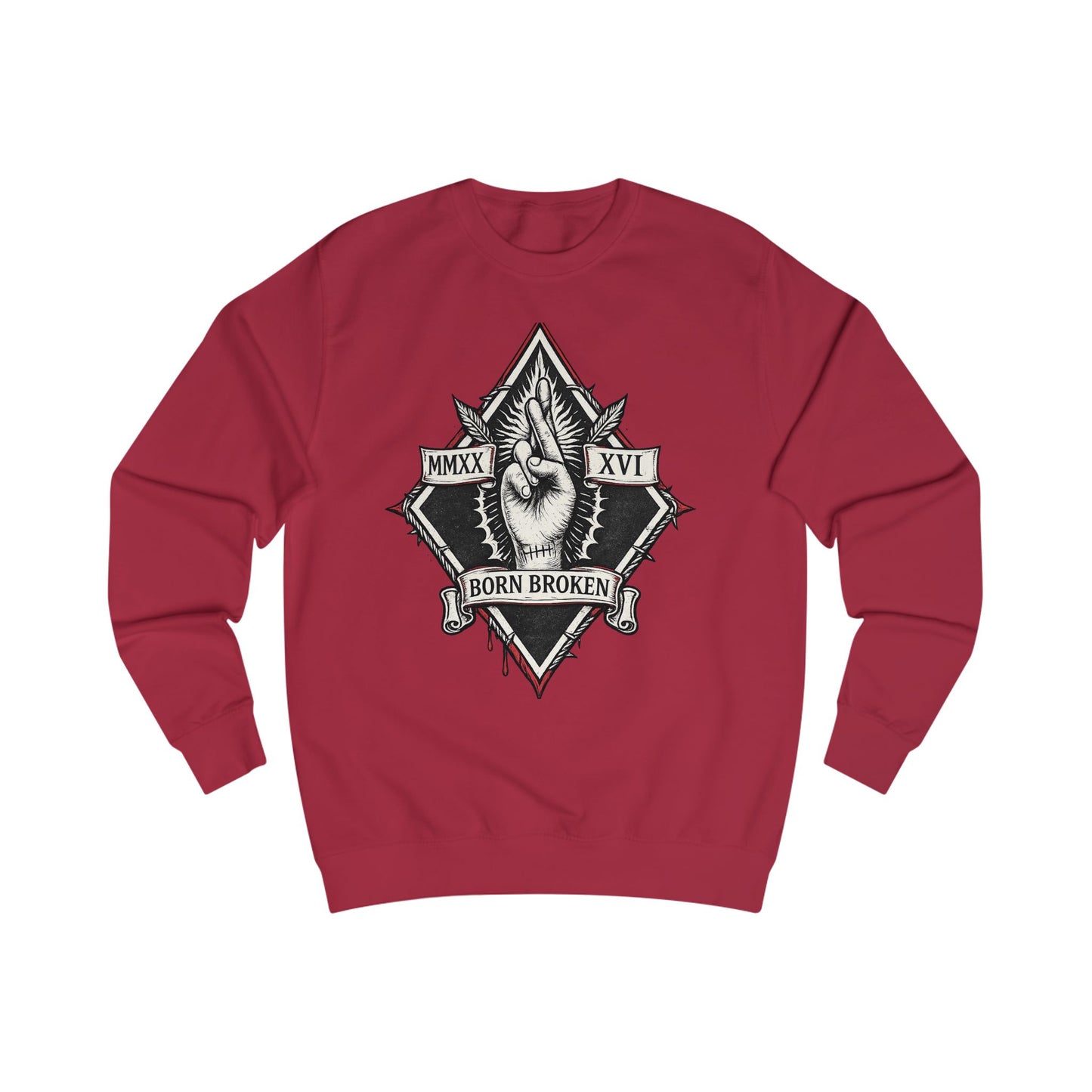 Born Broken Graphic Sweatshirt — Vintage Hand & Banner Design