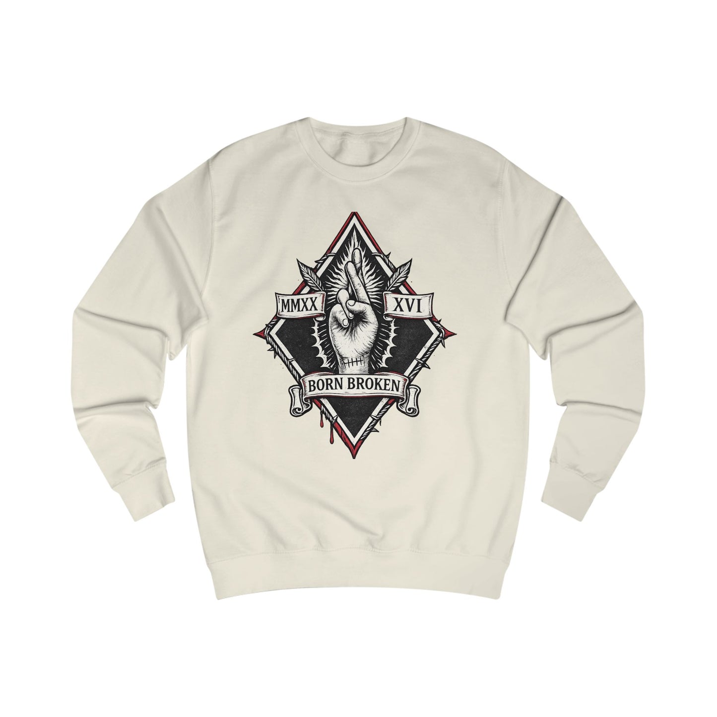 Born Broken Graphic Sweatshirt — Vintage Hand & Banner Design