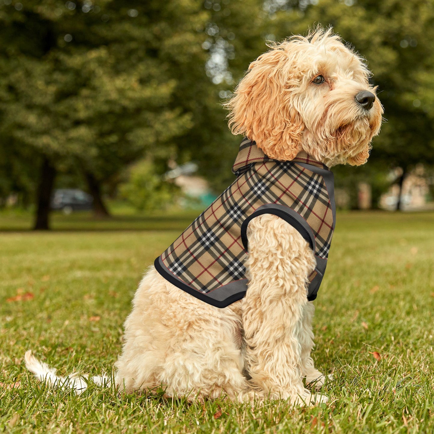 Plaid Pet Hoodie — Classic Tan Check Dog & Cat Hoodie