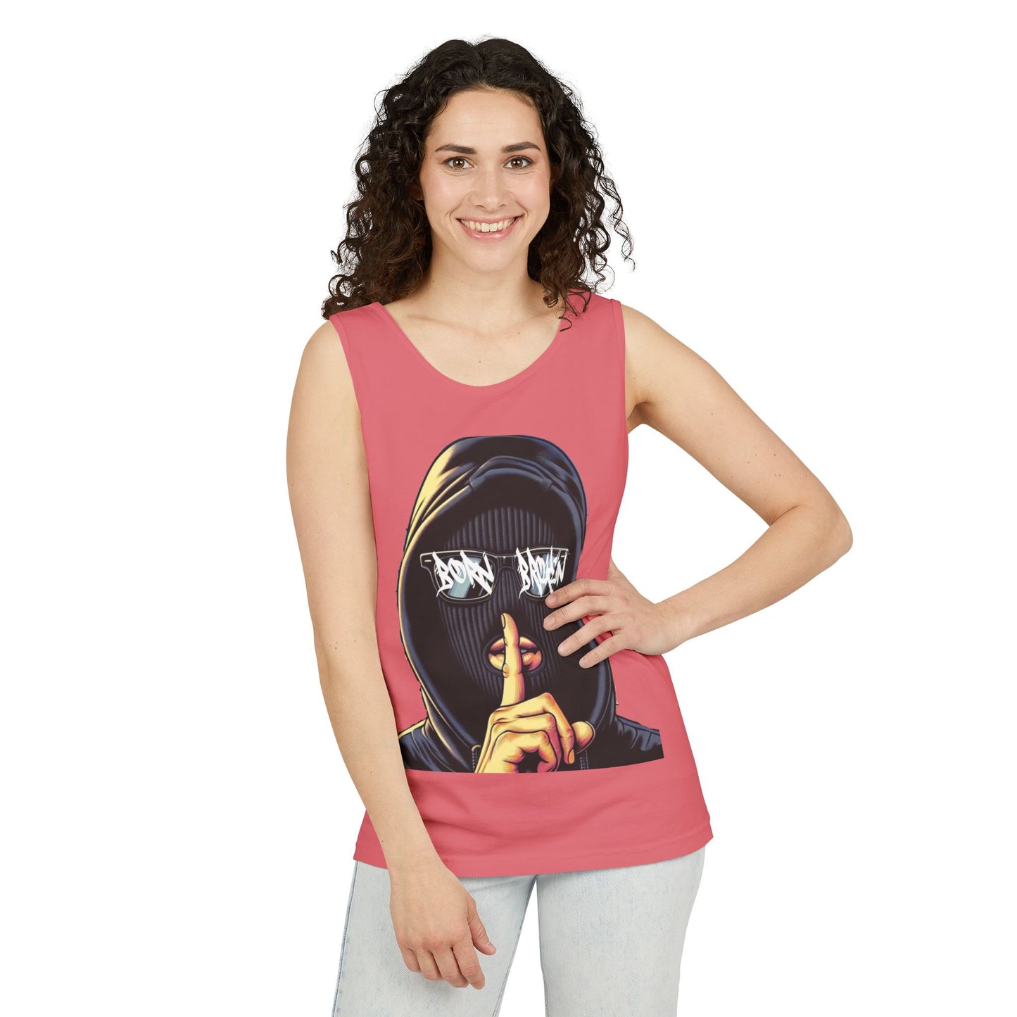 Tank Top — 'Born Broken' Hooded Mask Graphic Sleeveless Tee