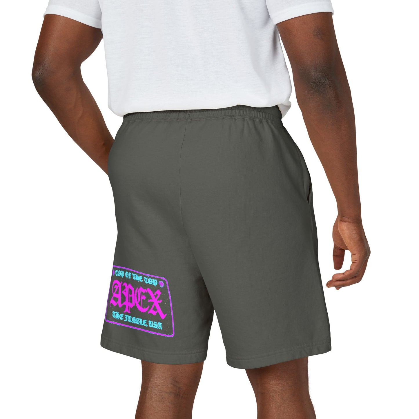 Apex Division Graphic Sweat Shorts — Retro Neon Logo Fleece Shorts