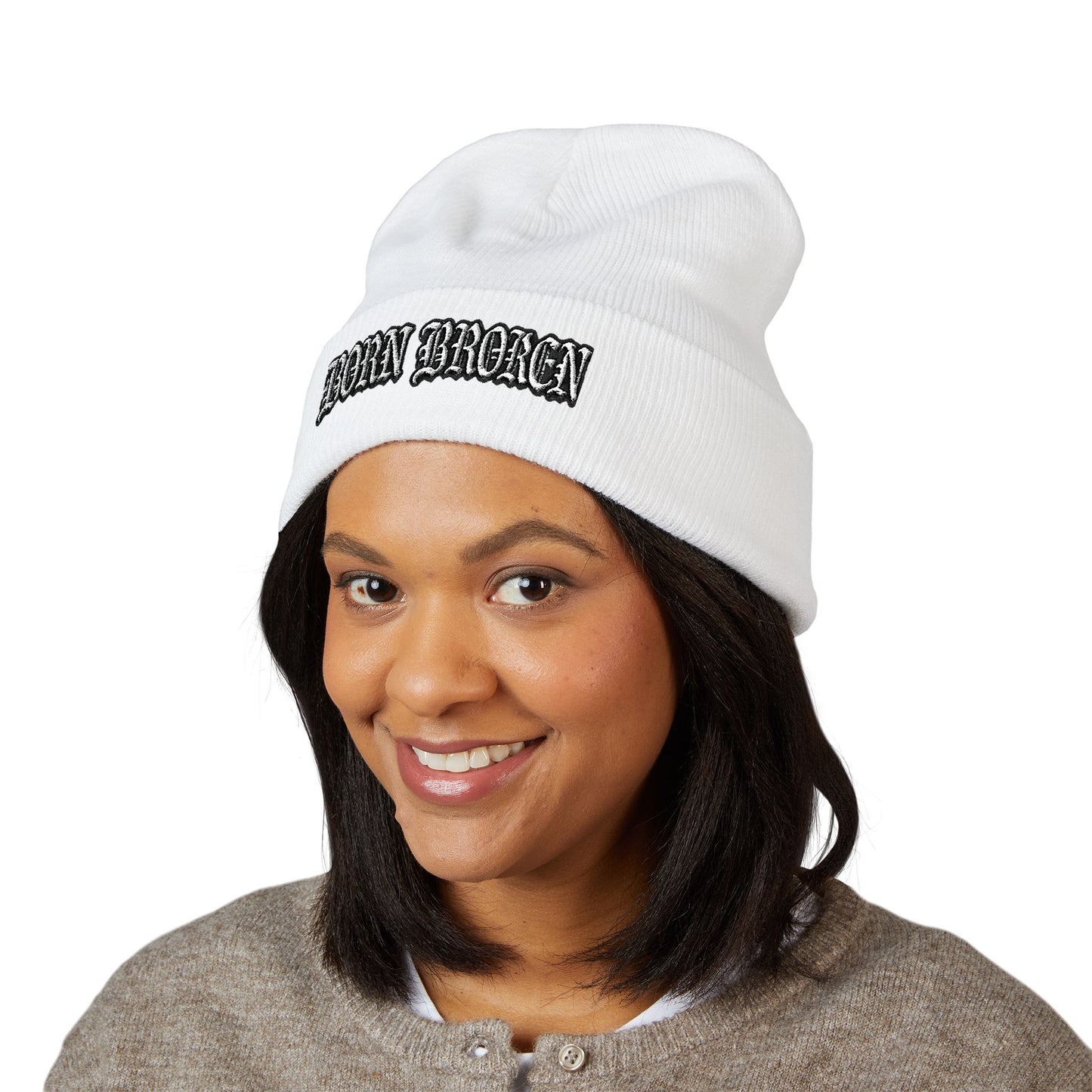 Embroidered 'Born Broken' Cuffed Beanie
