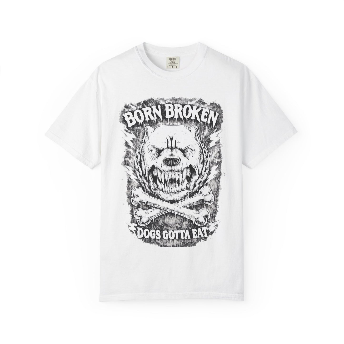 Born Broken Skull T-Shirt – 'Dogs Gotta Eat' Grunge Graphic Tee