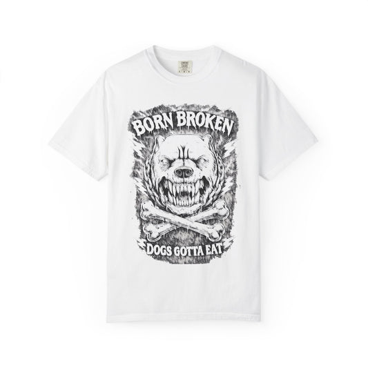 Born Broken Skull T-Shirt – 'Dogs Gotta Eat' Grunge Graphic Tee
