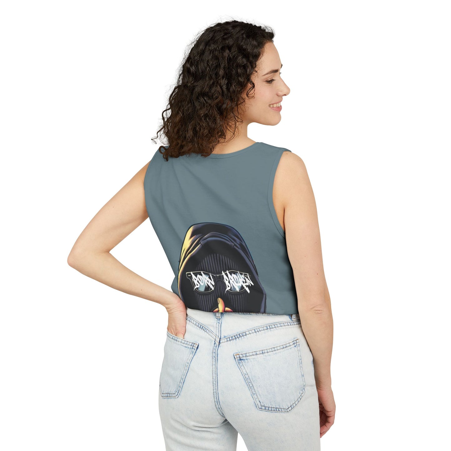 Tank Top — 'Born Broken' Hooded Mask Graphic Sleeveless Tee