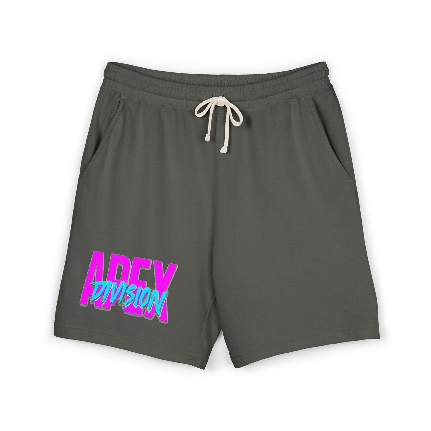Apex Division Graphic Sweat Shorts — Retro Neon Logo Fleece Shorts
