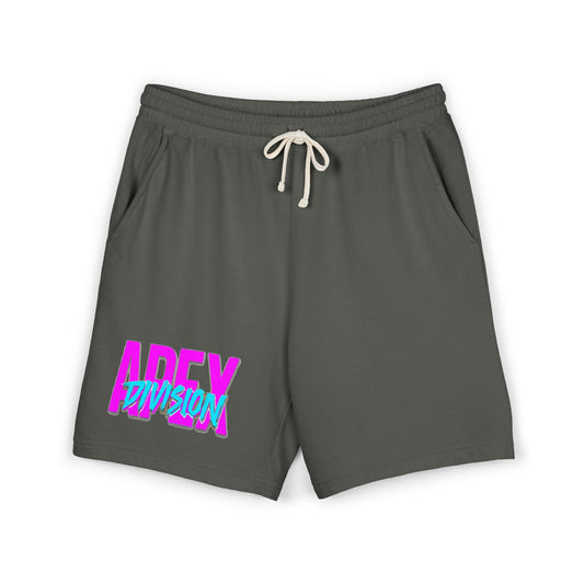 Apex Division Graphic Sweat Shorts — Retro Neon Logo Fleece Shorts