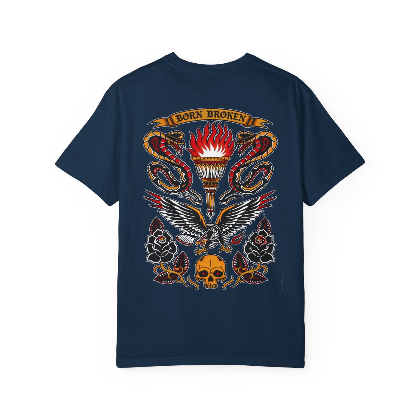 T-shirt — Born Broken Eagle & Torch Vintage Tattoo Design
