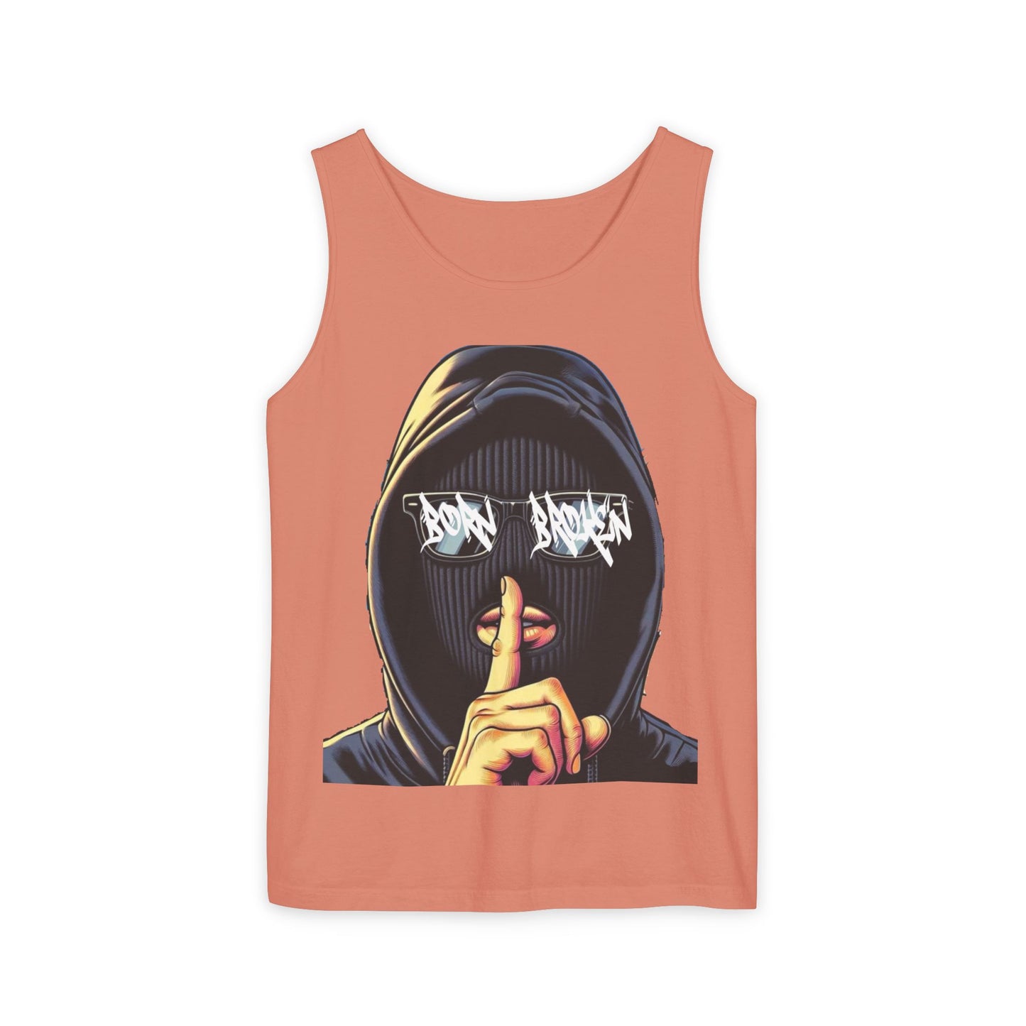Tank Top — 'Born Broken' Hooded Mask Graphic Sleeveless Tee