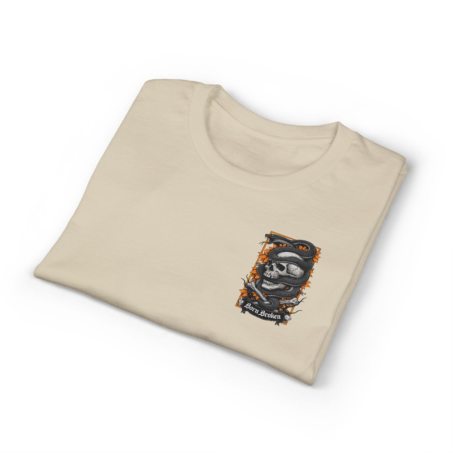 Skull & Serpent T‑Shirt — 'Born Broken' Gothic Graphic Tee