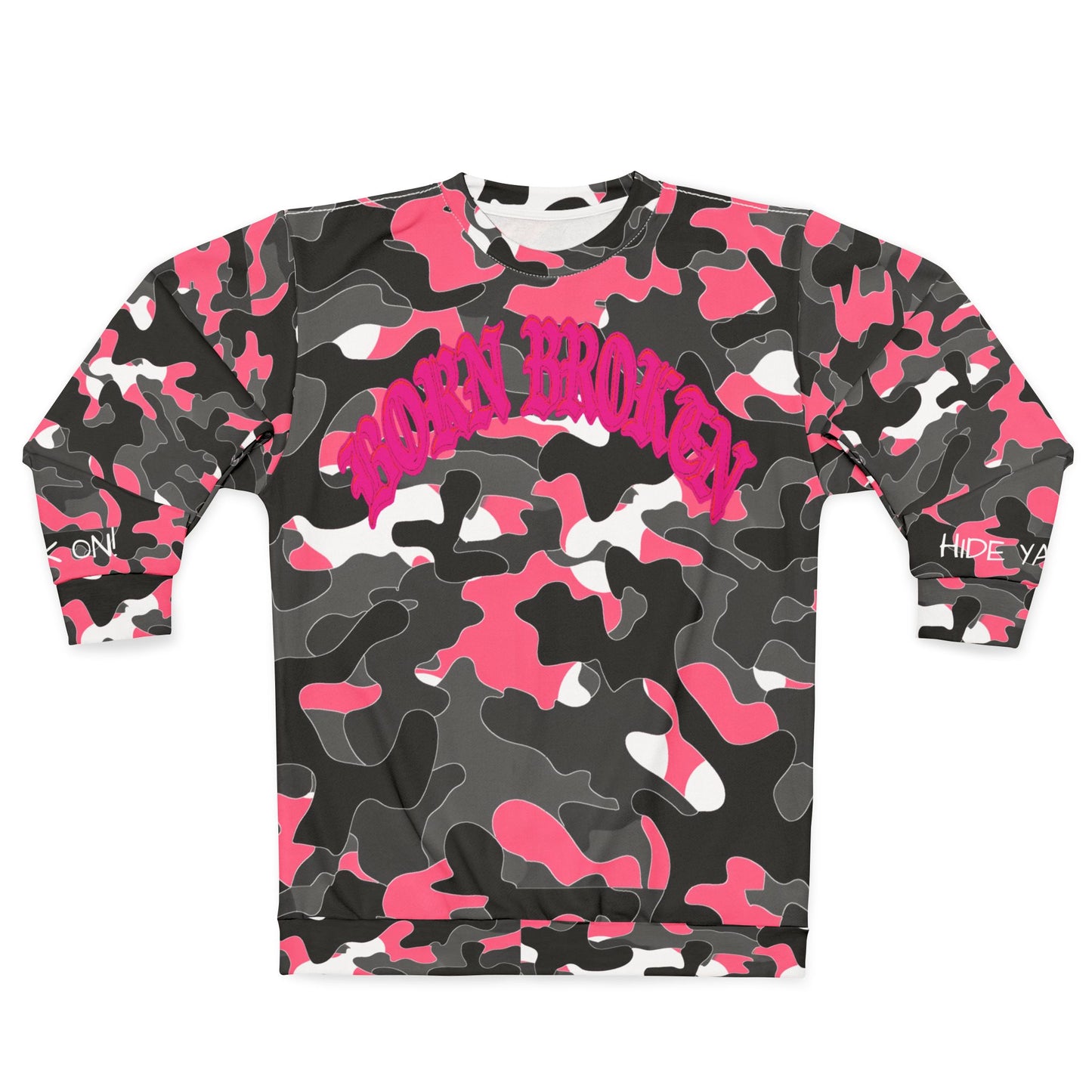 Pink Camo Balaclava Sweatshirt – "Hide Ya Face" Graphic Crewneck