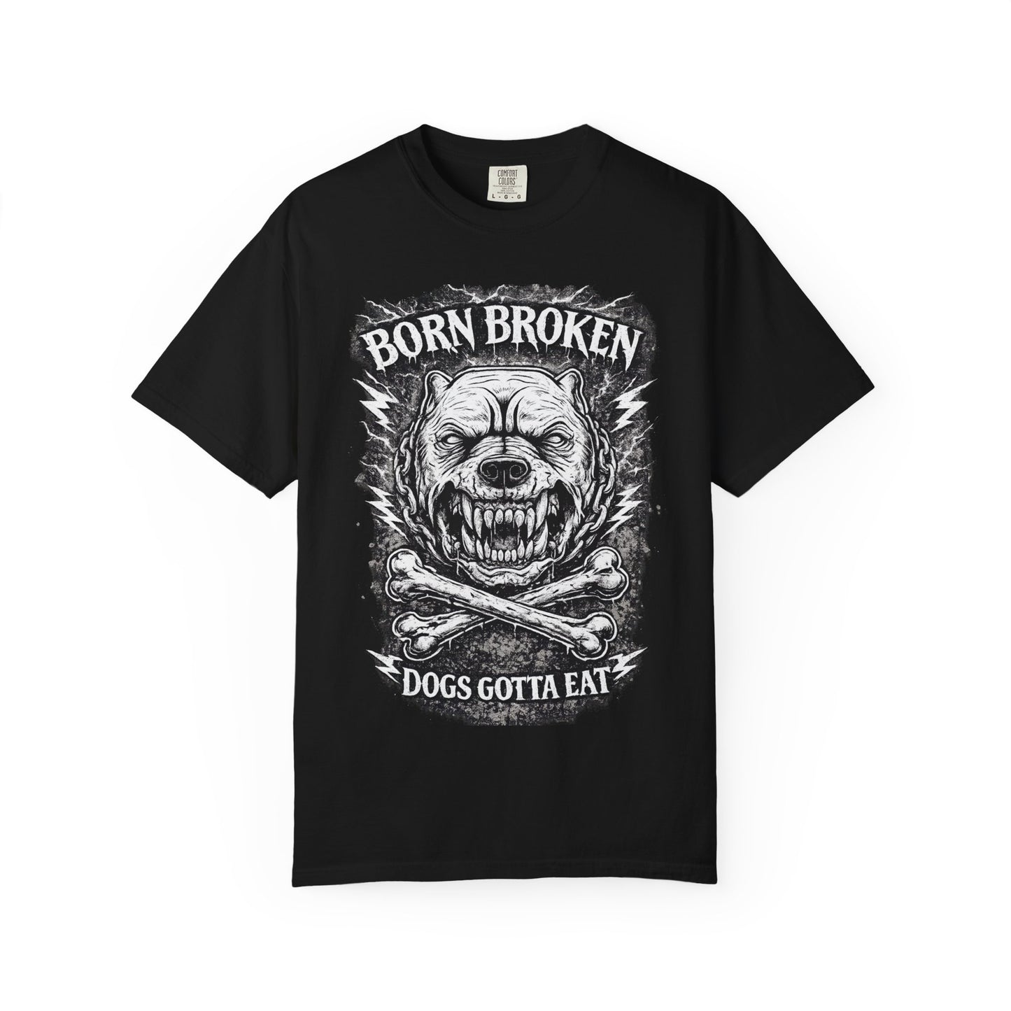 Born Broken Skull T-Shirt – 'Dogs Gotta Eat' Grunge Graphic Tee