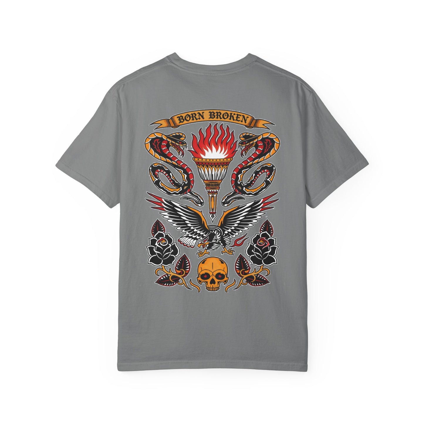 T-shirt — Born Broken Eagle & Torch Vintage Tattoo Design