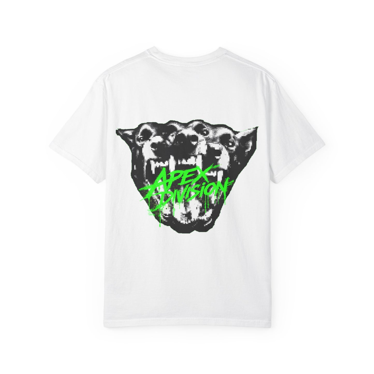 Apex Division Graphic T-Shirt — Neon Green Logo & Three-Headed Dog Back Print