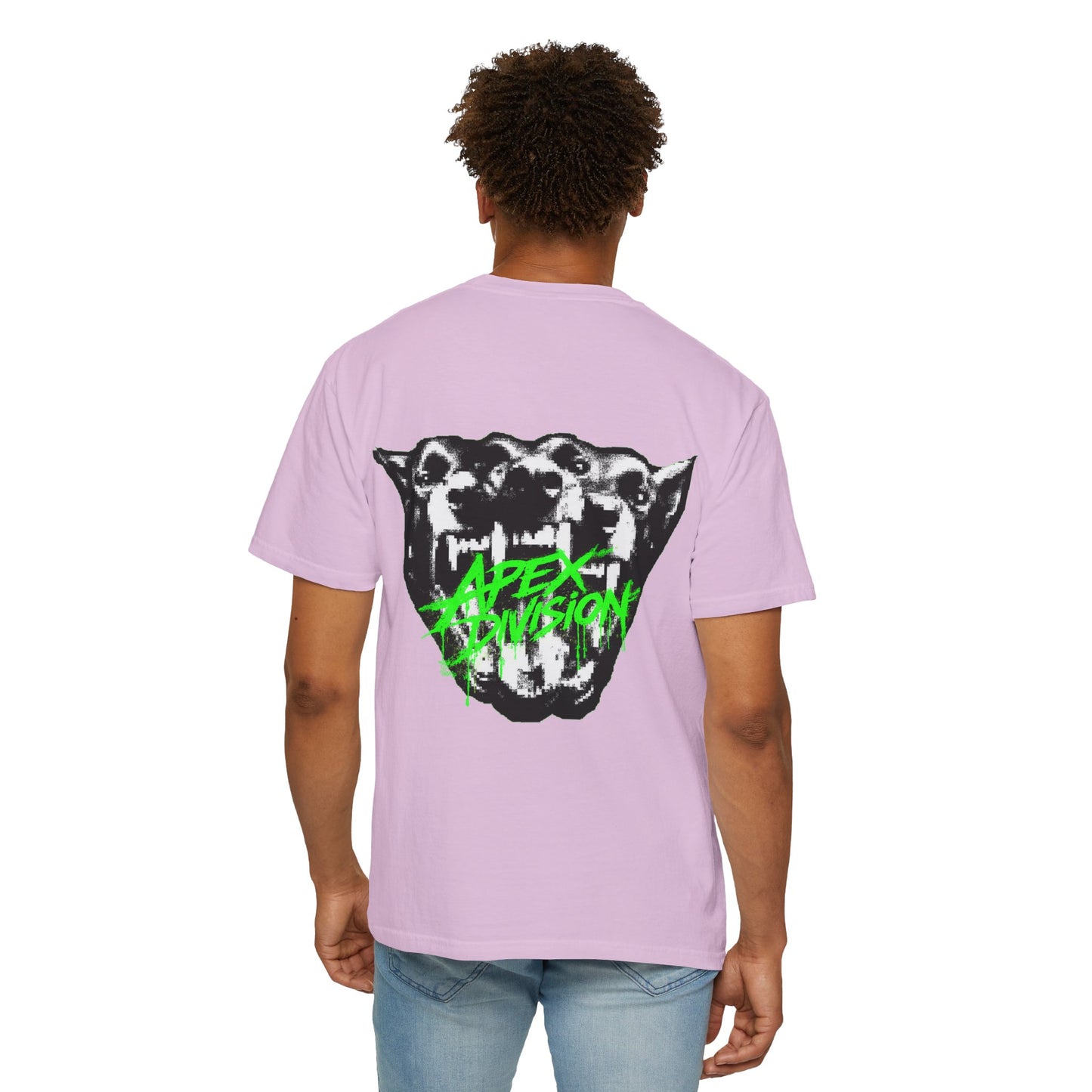 Apex Division Graphic T-Shirt — Neon Green Logo & Three-Headed Dog Back Print