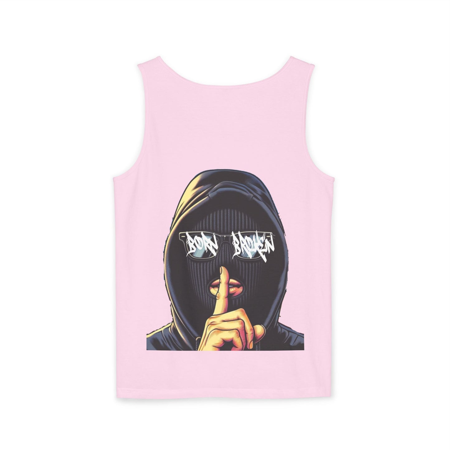 Tank Top — 'Born Broken' Hooded Mask Graphic Sleeveless Tee