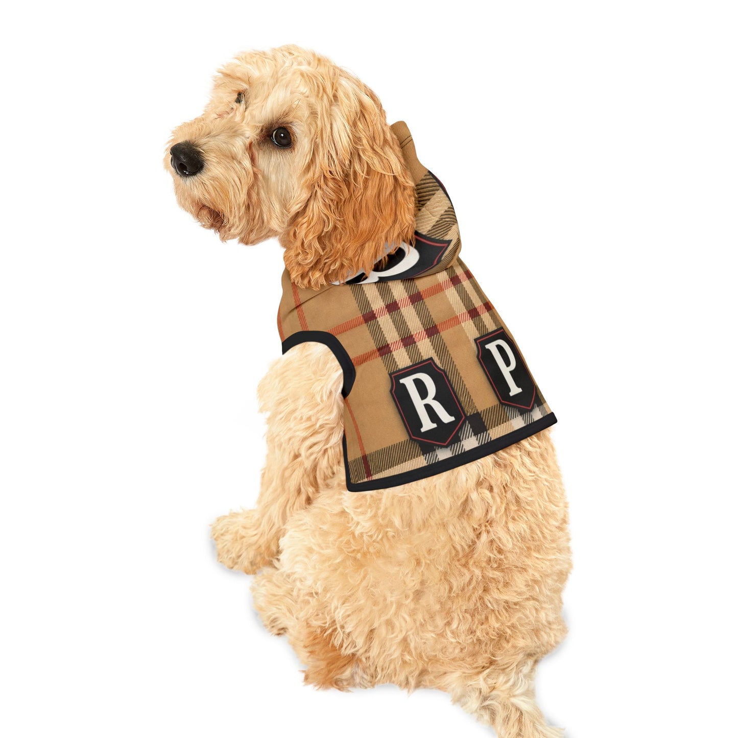 Plaid Pet Hoodie — Cozy Tan Check Hooded Dog Sweatshirt