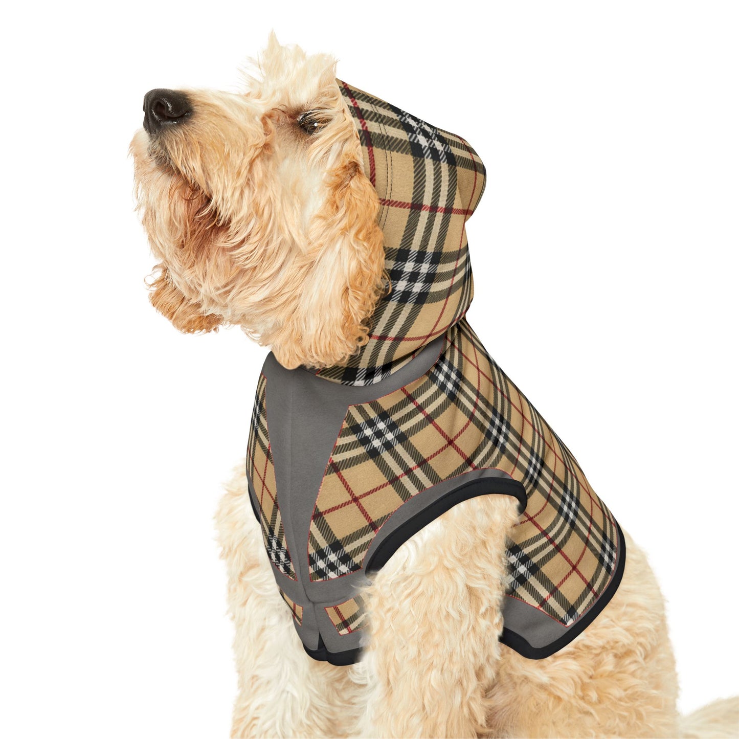 Plaid Pet Hoodie — Classic Tan Check Dog & Cat Hoodie