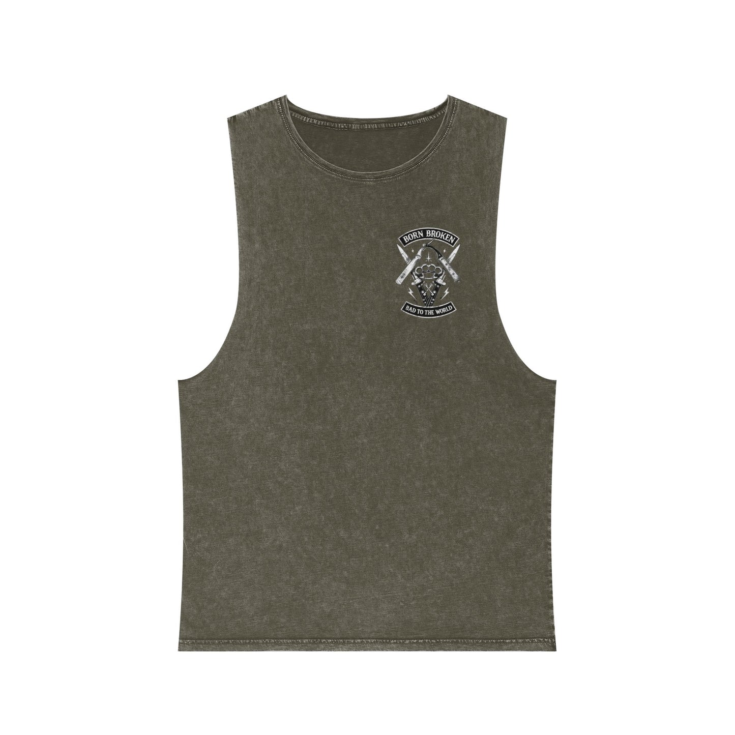 Born Broken Stonewash Tank Top — Bad to the World Graphic Muscle Tee