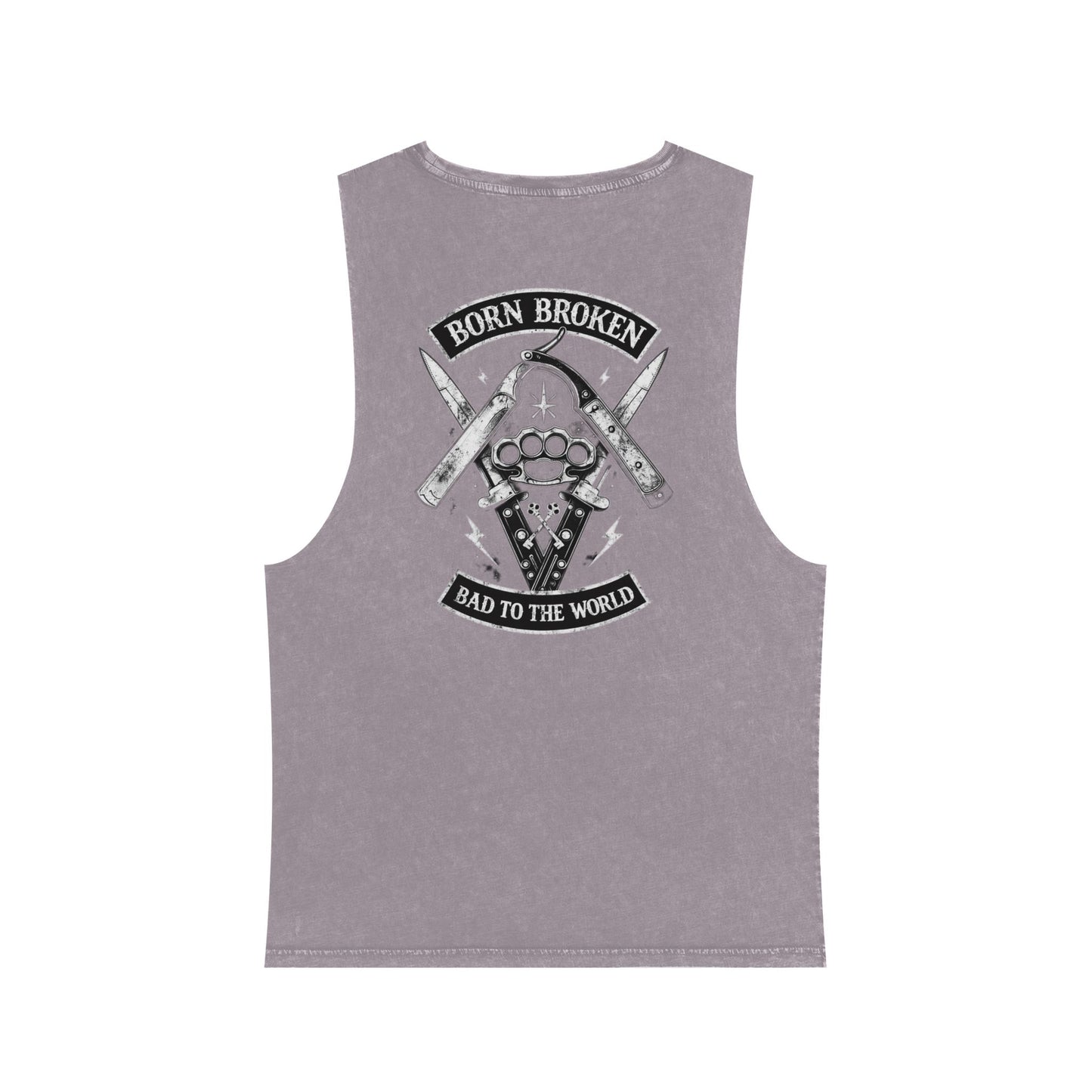 Born Broken Stonewash Tank Top — Bad to the World Graphic Muscle Tee