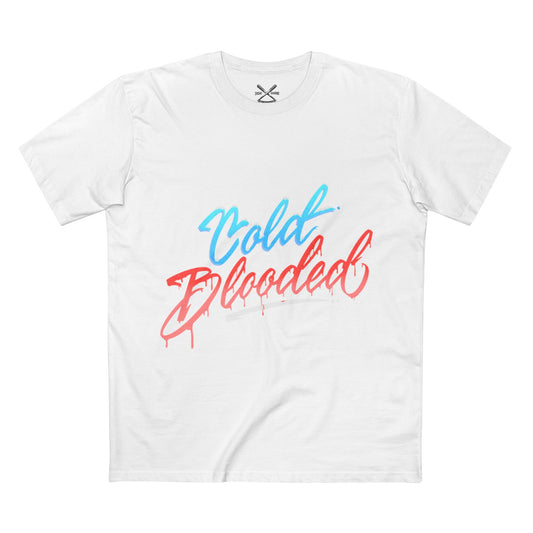 T‑Shirt — "Cold Blooded" Script Graphic Tee (Eye Back Print)