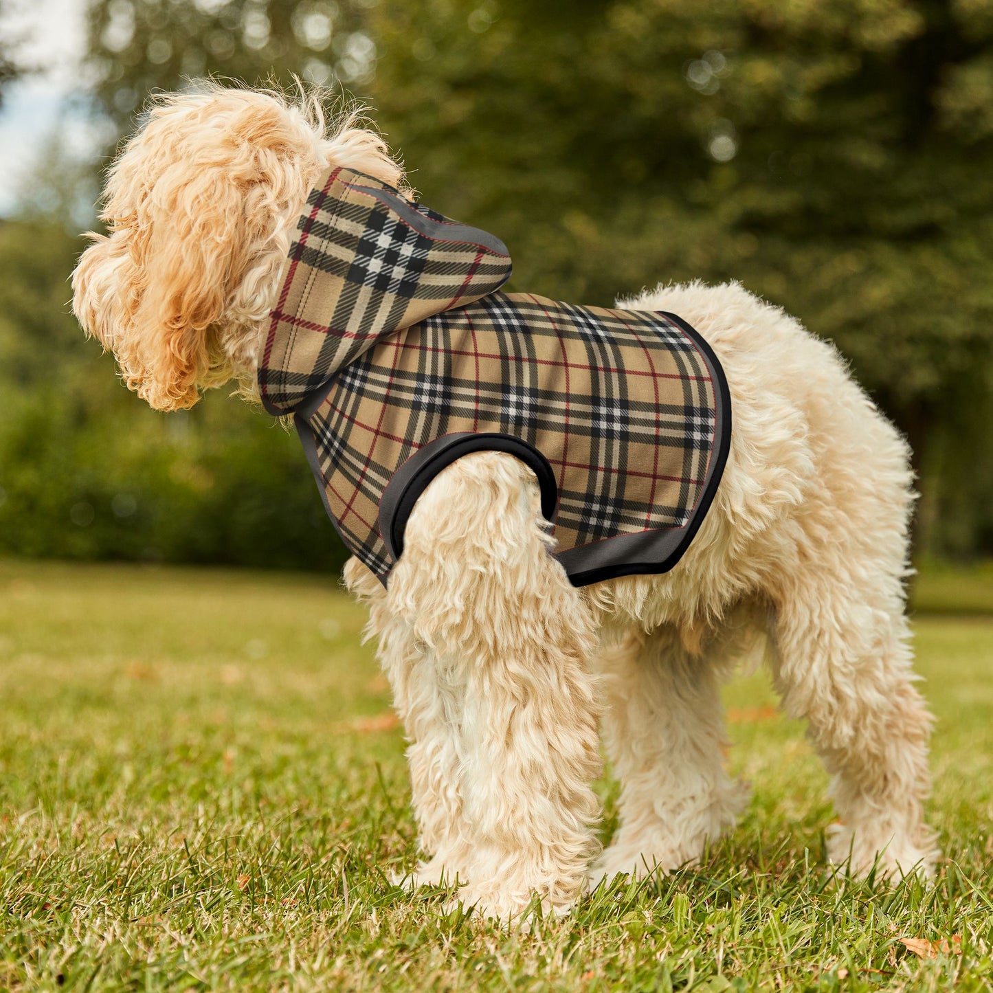 Plaid Pet Hoodie — Classic Tan Check Dog & Cat Hoodie