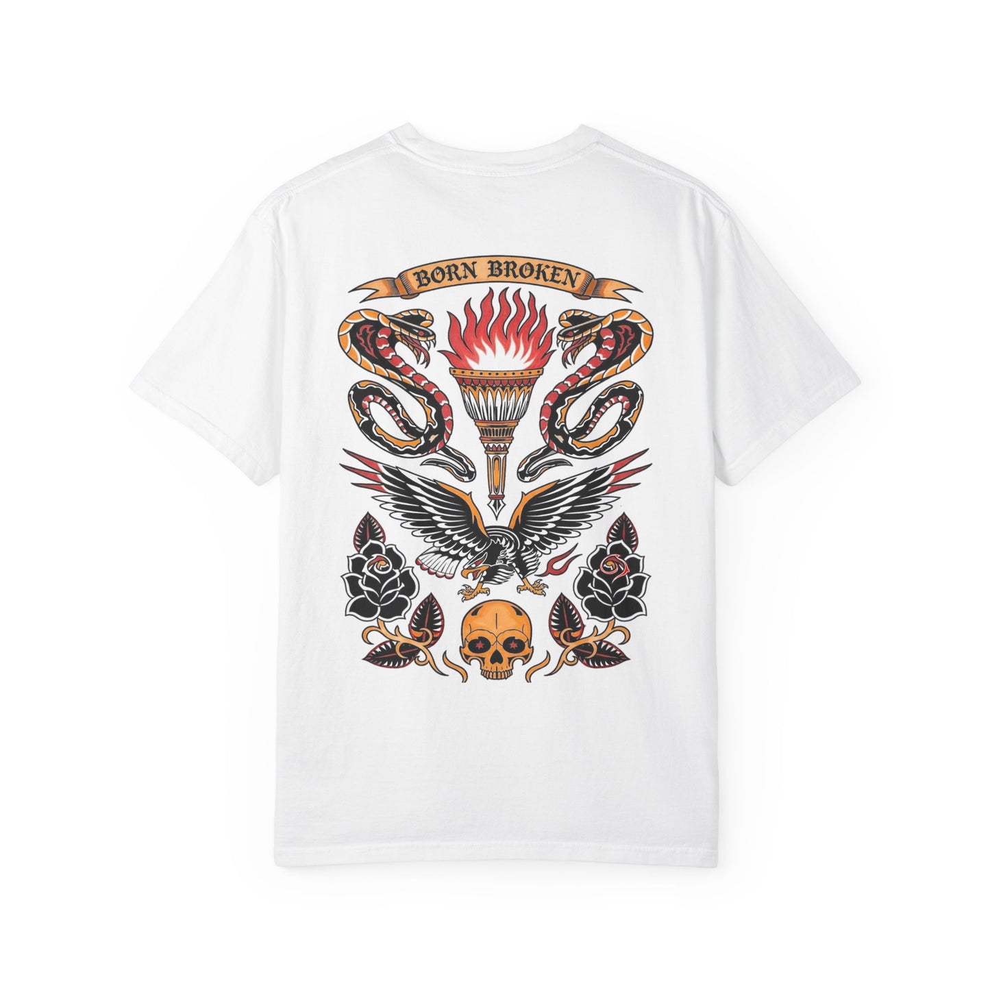 T-shirt — Born Broken Eagle & Torch Vintage Tattoo Design