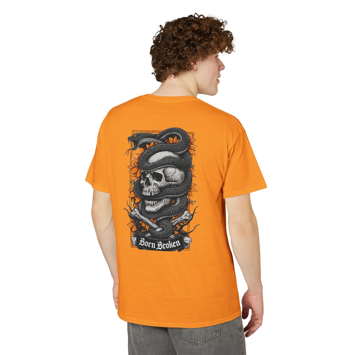 Skull & Serpent T‑Shirt — 'Born Broken' Gothic Graphic Tee
