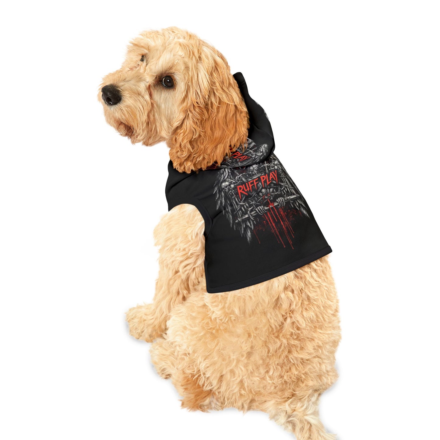 Pet Hoodie — 'Ruff Play' Gothic Wings Dog Hoodie (Black)