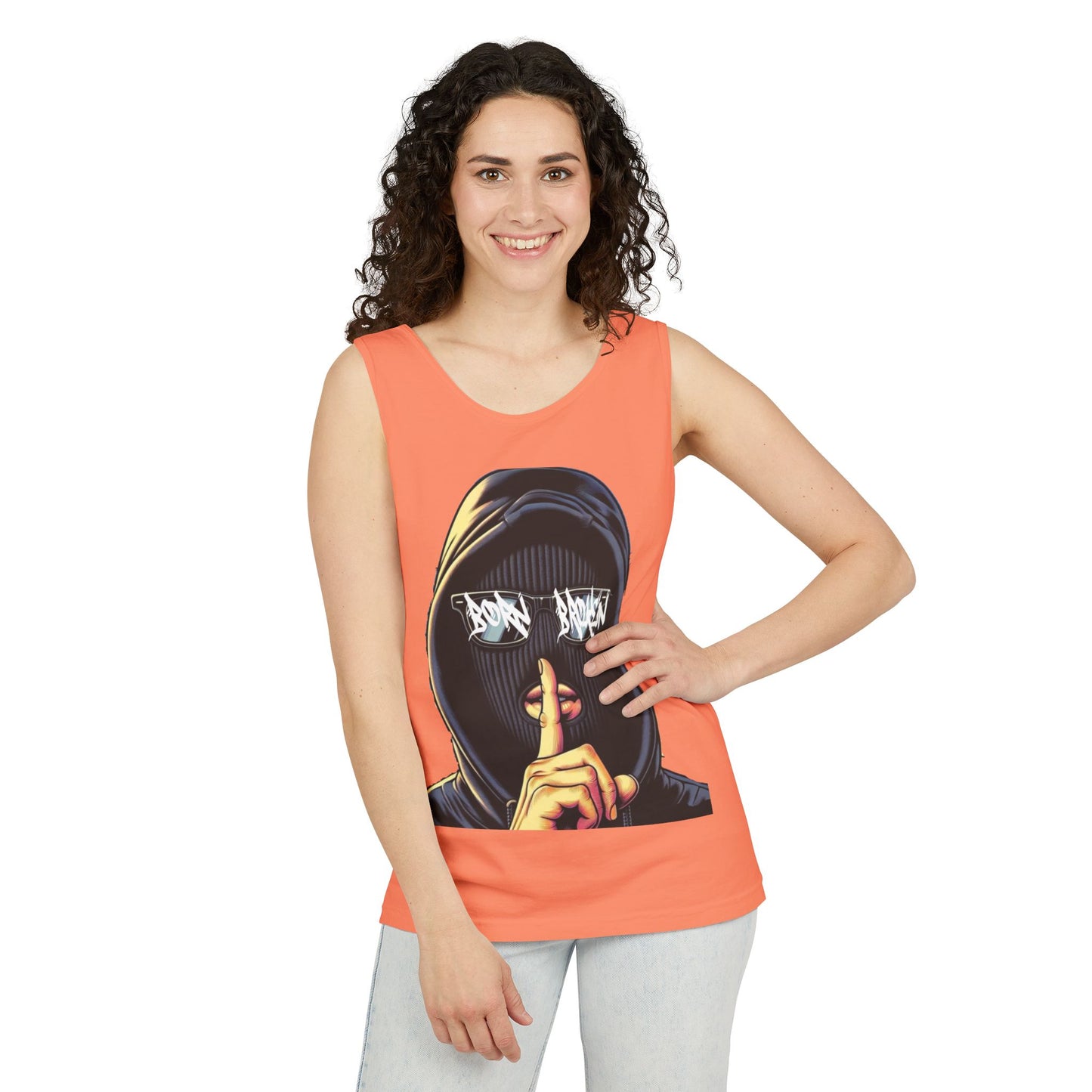 Tank Top — 'Born Broken' Hooded Mask Graphic Sleeveless Tee