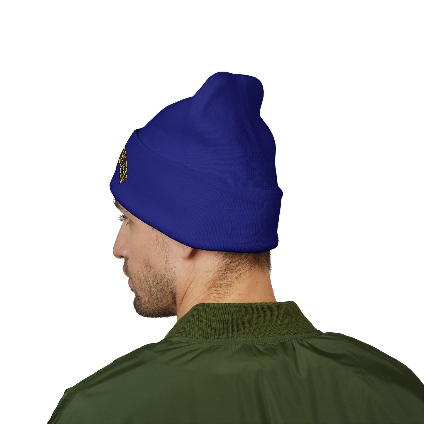 Embroidered "Rocky Biotchy" Classic Cuffed Beanie – Warm Yellow Knit Hat