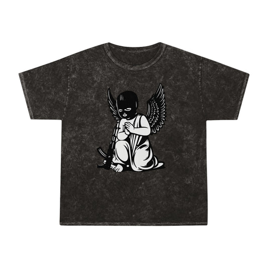 T-Shirt — Angel Mask Graphic “Down 4 Life” Mineral Wash Tee