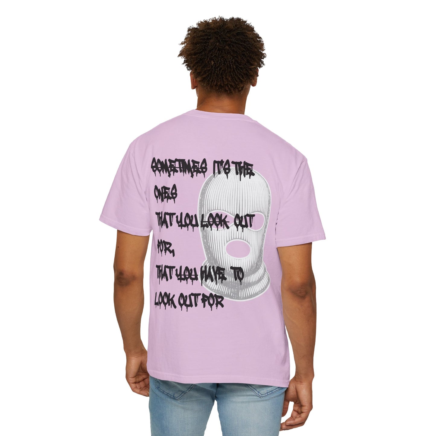 T-Shirt — 'Born Broken' Graphic Tee with Balaclava Back Quote