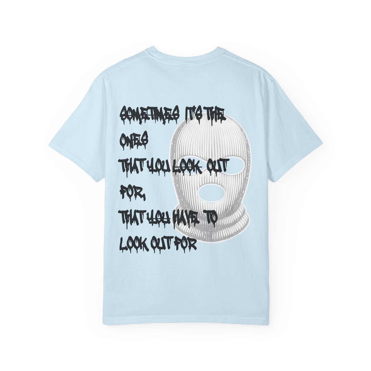 T-Shirt — 'Born Broken' Graphic Tee with Balaclava Back Quote