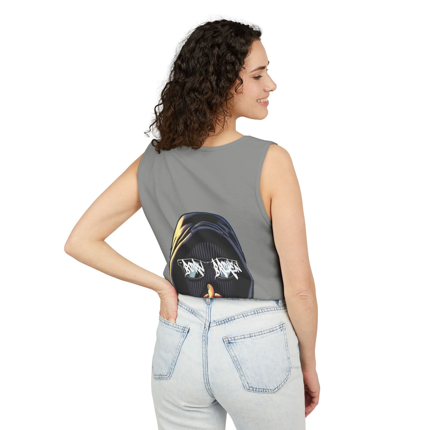 Tank Top — 'Born Broken' Hooded Mask Graphic Sleeveless Tee