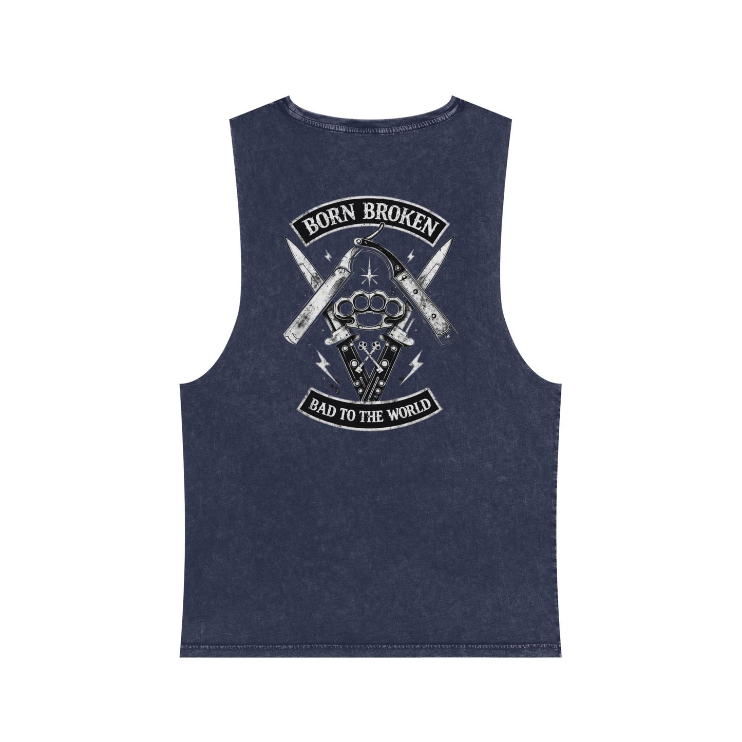 Born Broken Stonewash Tank Top — Bad to the World Graphic Muscle Tee