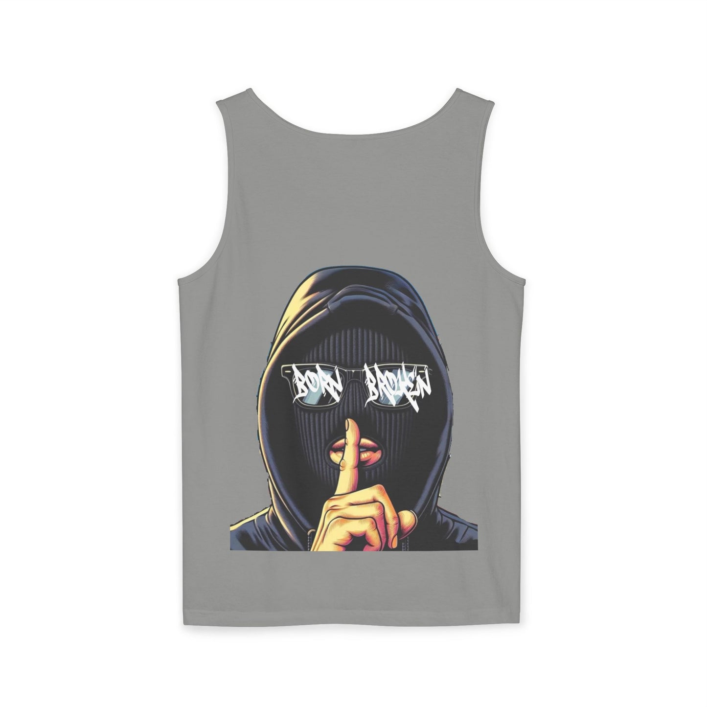 Tank Top — 'Born Broken' Hooded Mask Graphic Sleeveless Tee