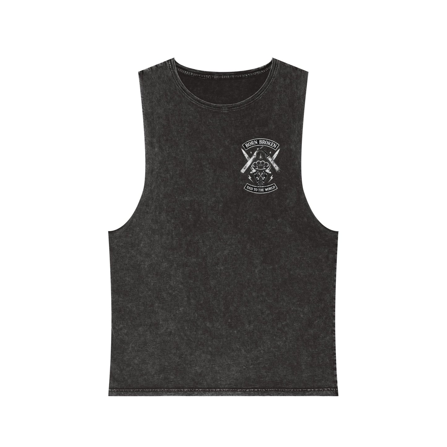 Born Broken Stonewash Tank Top — Bad to the World Graphic Muscle Tee
