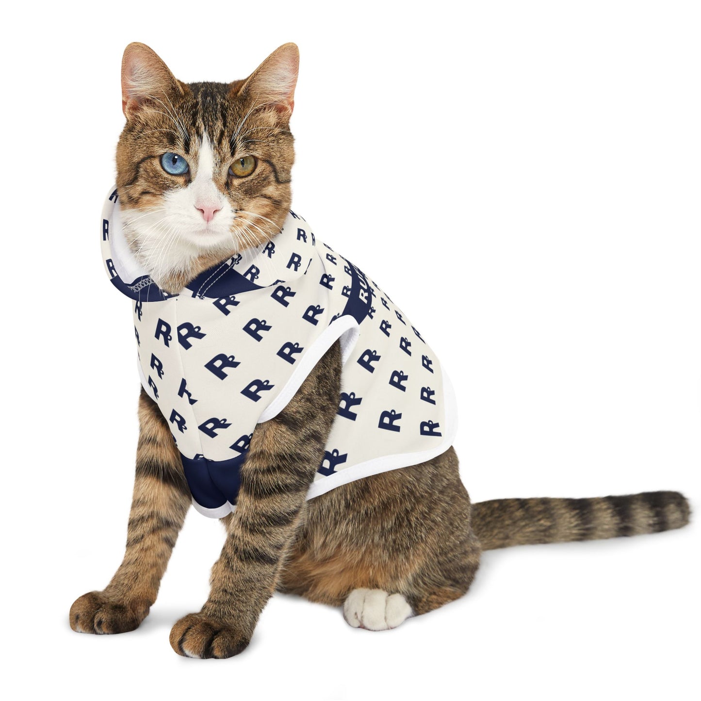 Ruff Play Monogram Pet Hoodie — Navy & White Patterned Dog Hoodie