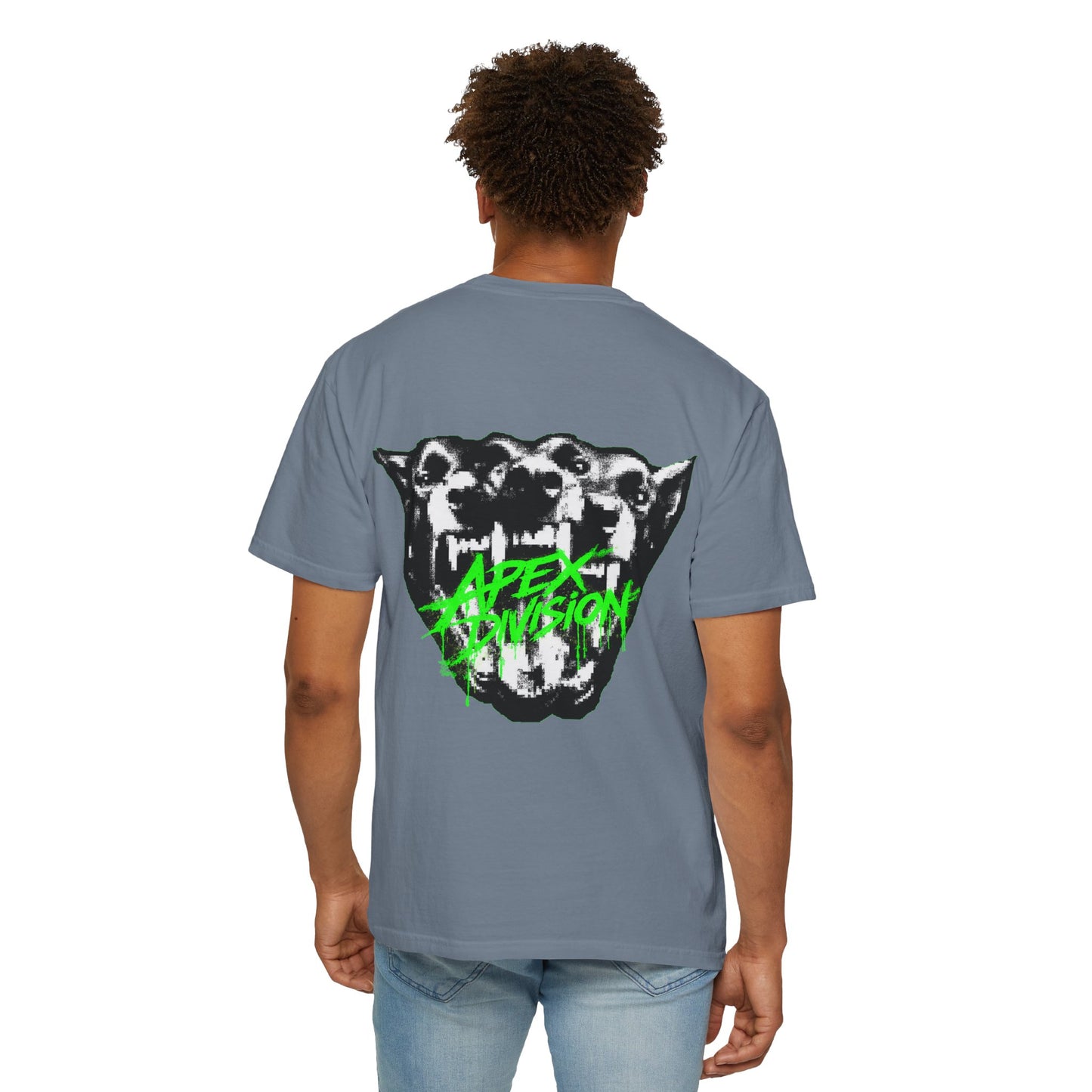 Apex Division Graphic T-Shirt — Neon Green Logo & Three-Headed Dog Back Print