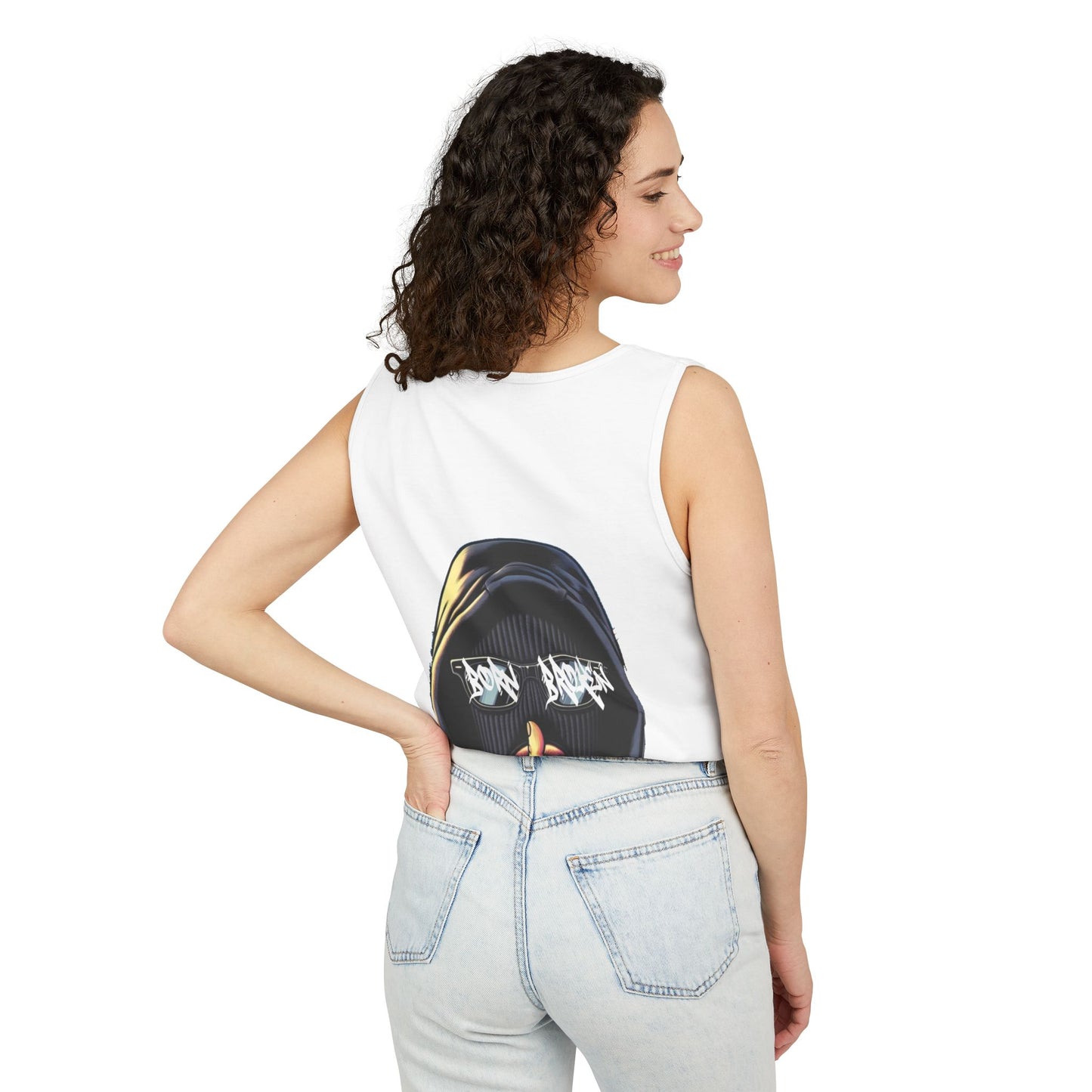 Tank Top — 'Born Broken' Hooded Mask Graphic Sleeveless Tee