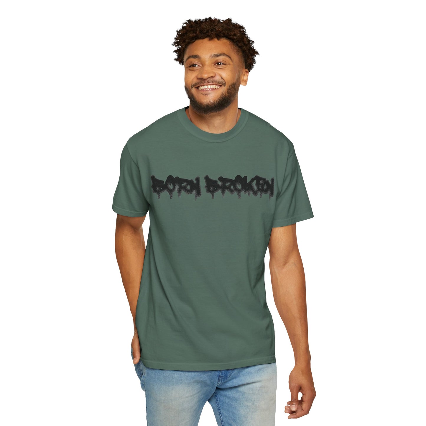 T-Shirt — 'Born Broken' Graphic Tee with Balaclava Back Quote