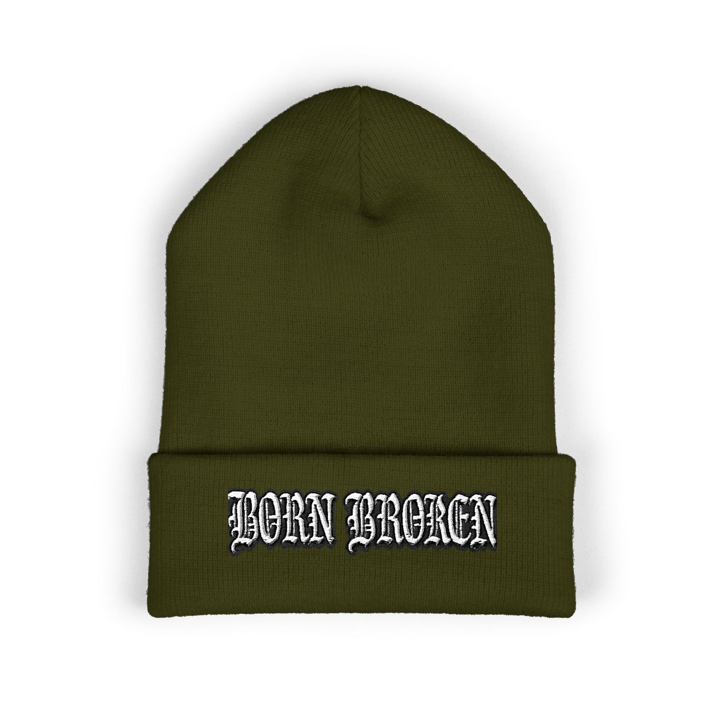 Embroidered 'Born Broken' Cuffed Beanie