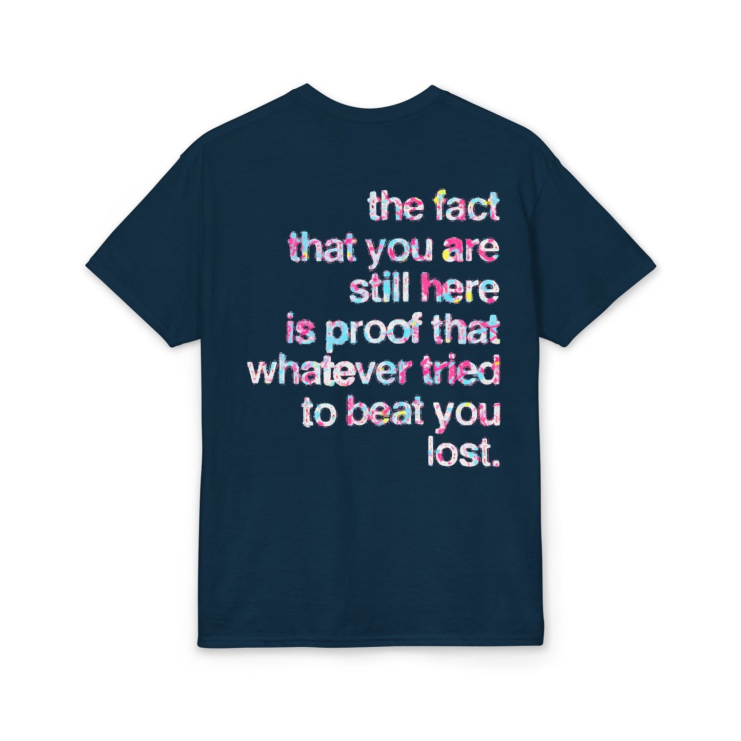 Resilient Division Graphic Tee — Colorful Motivational Back-Print Shirt