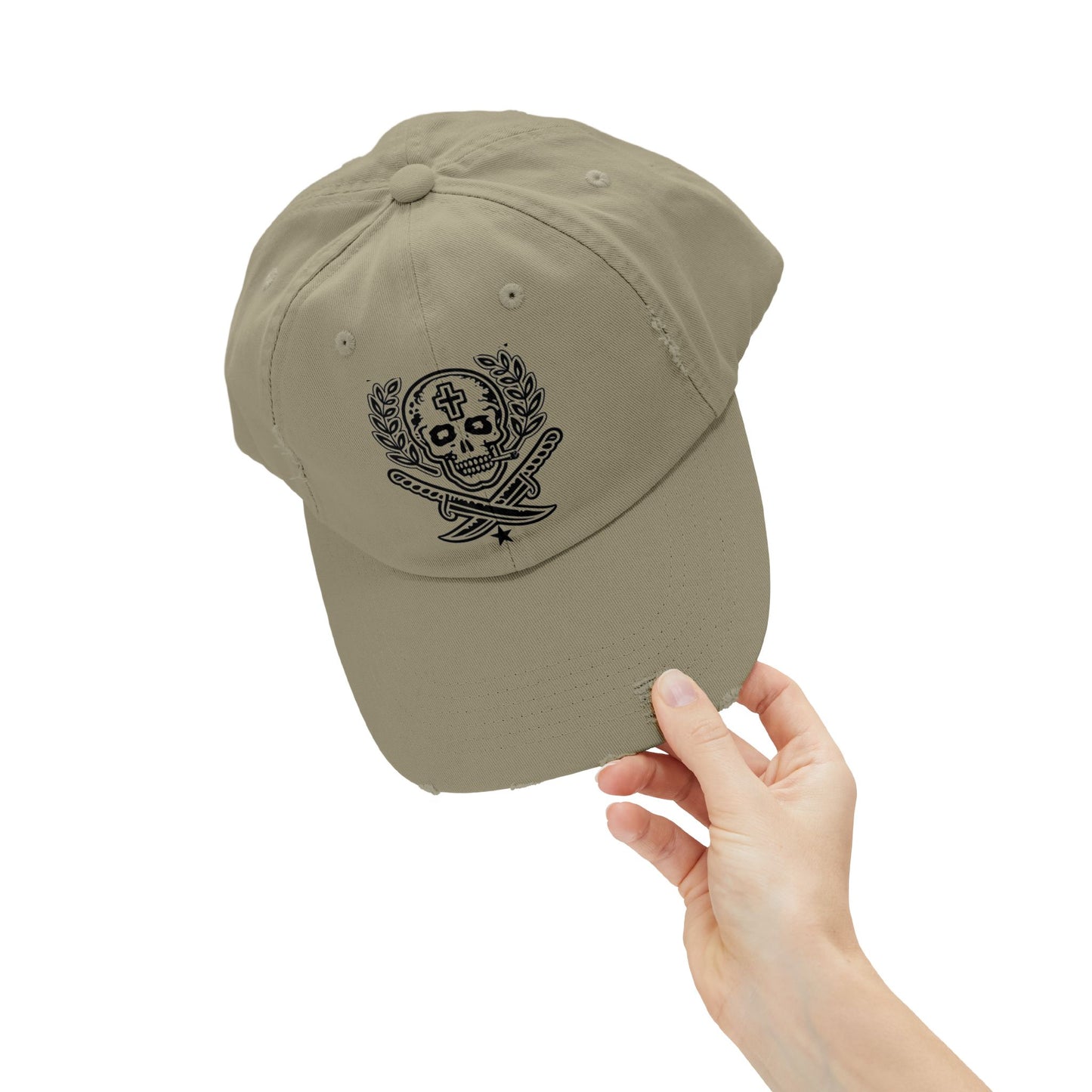 Distressed Skull & Swords Baseball Cap